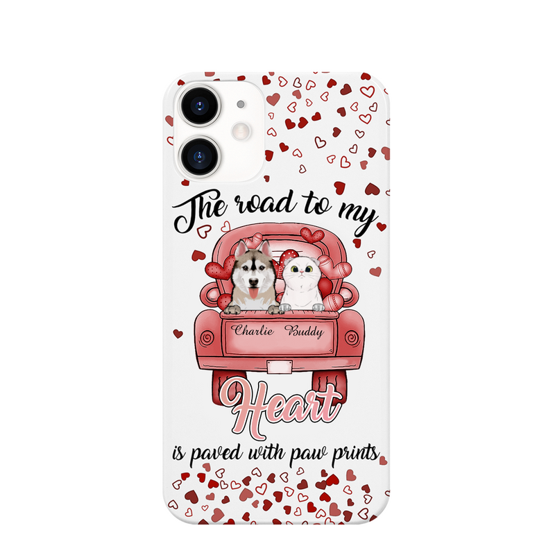 Personalized Dog & Cat The Road To my heart is paved with paw prints Phone case - Makezbright Gifts