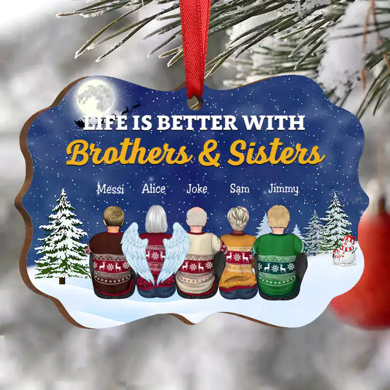 Life Is Better With Brothers & Sisters - Personalized Christmas Ornament (Blue) - Makezbright Gifts