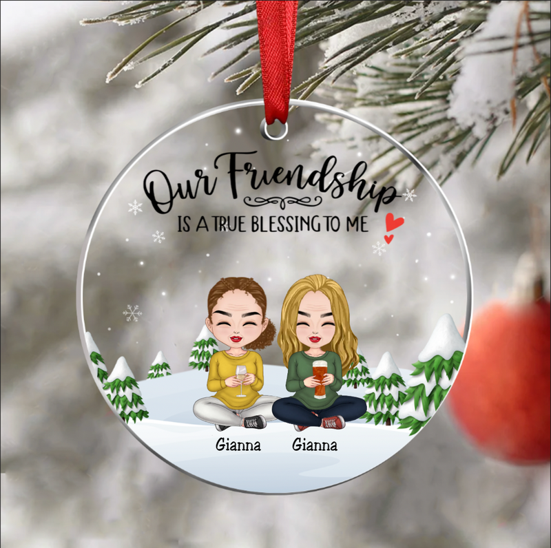 Besties - Our Friendship Is A True Blessing To Me - Personalized Transparent Ornament Ver 2