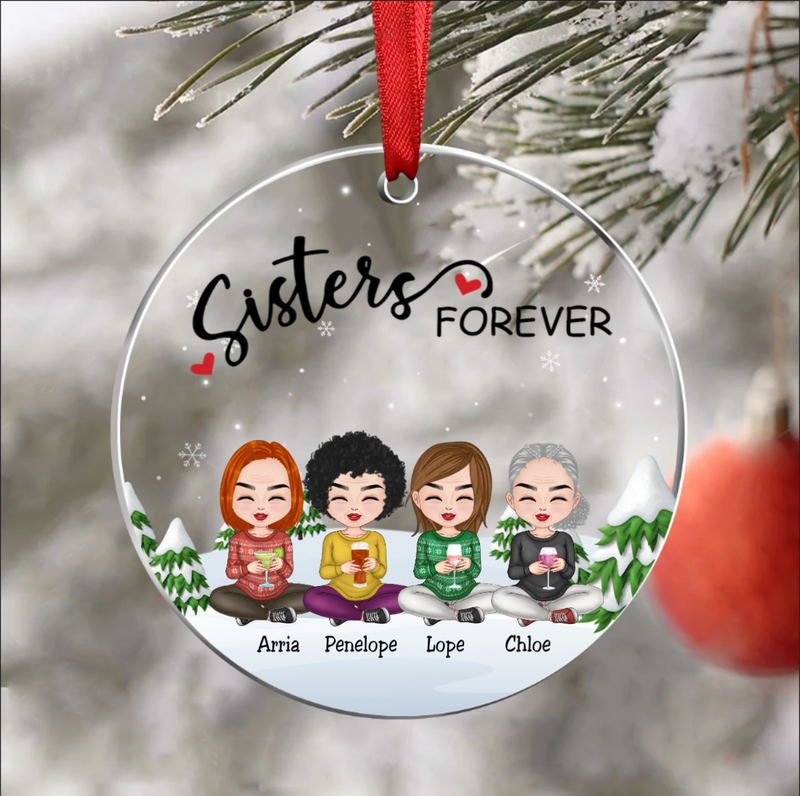 Besties - Sisters Forever - Personalized Transparent Ornament Ver 2