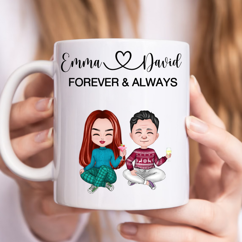 Couple - Couple Sitting Forever And Always - Personalized Mug (Ver 2)