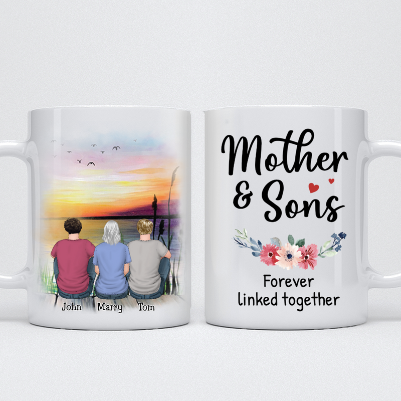 Mother - Mother & Sons Forever Linked Together - Personalized Mug (Ver 2) - Makezbright Gifts