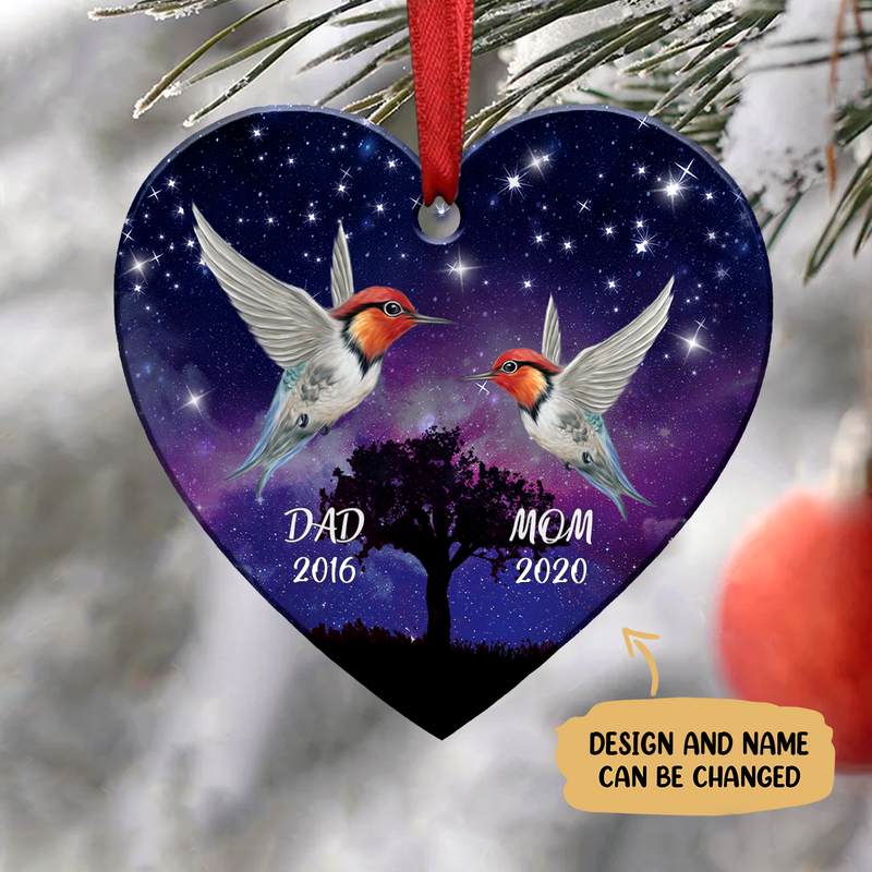 Family - Hummingbird Memorial Heart - Personalized Ornament
