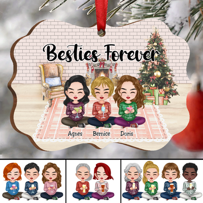 Friends - Besties Forever Dolls Chibi Sitting Gift Box - Personalized Christmas Acrylic Ornament - Makezbright Gifts