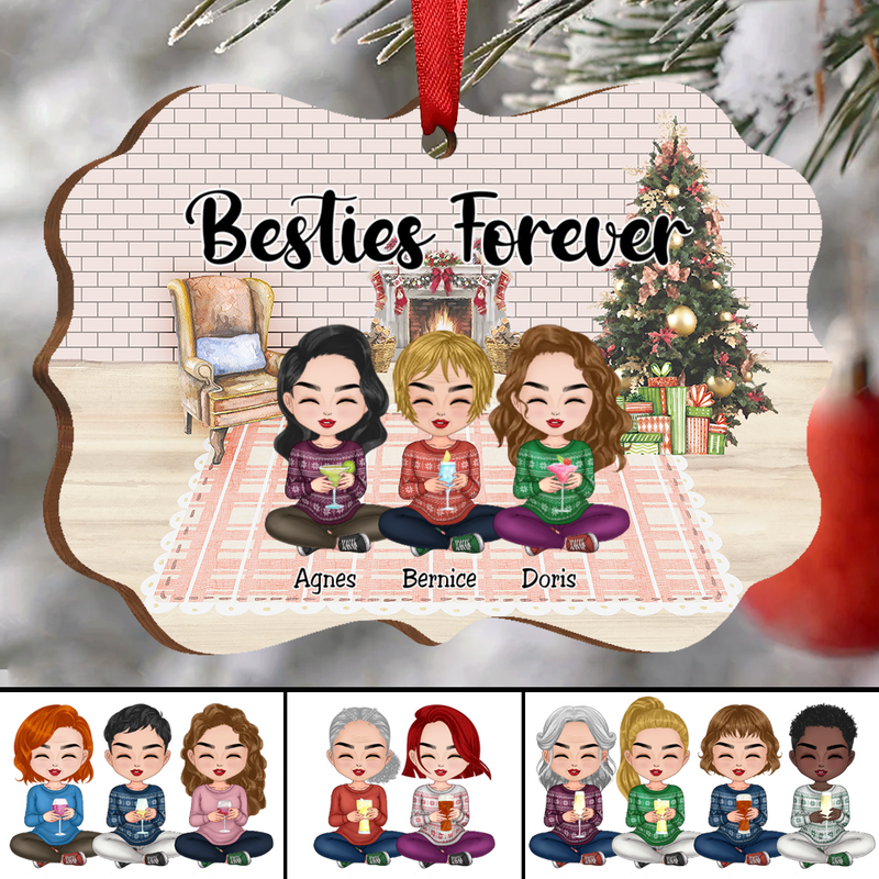 Friends - Besties Forever Dolls Chibi Sitting Gift Box - Personalized Christmas Acrylic Ornament