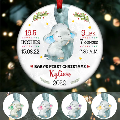 Baby - Elephant Baby First Christmas - Personalized Christmas Ornament - Makezbright Gifts