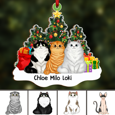 Cat Lovers - Fluffy Cats Sitting On Snow Christmas Tree - Personalized Acrylic Ornament