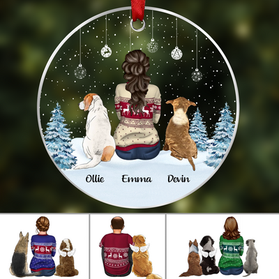 Dog Lovers - Dogs on the Snow - Personalized Acrylic Circle Ornament