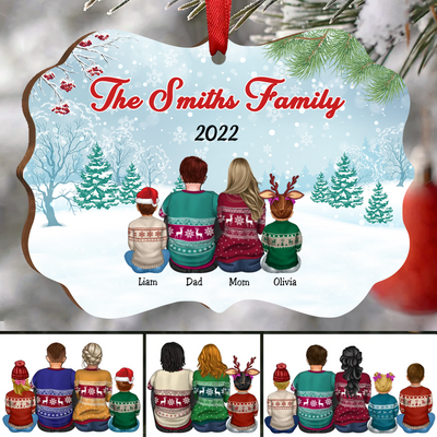 Family - Family In Snow Back View - Personalized Acrylic Ornament - Makezbright Gifts