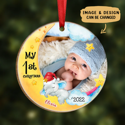 Baby's First Christmas Elephant Image Upload Unicorn - Personalized Circle Ornament
