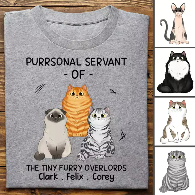 Cat Lovers - Purrsonal Servant Of Cartoon Sitting Cats - Personalized Unisex T-shirt - Makezbright Gifts