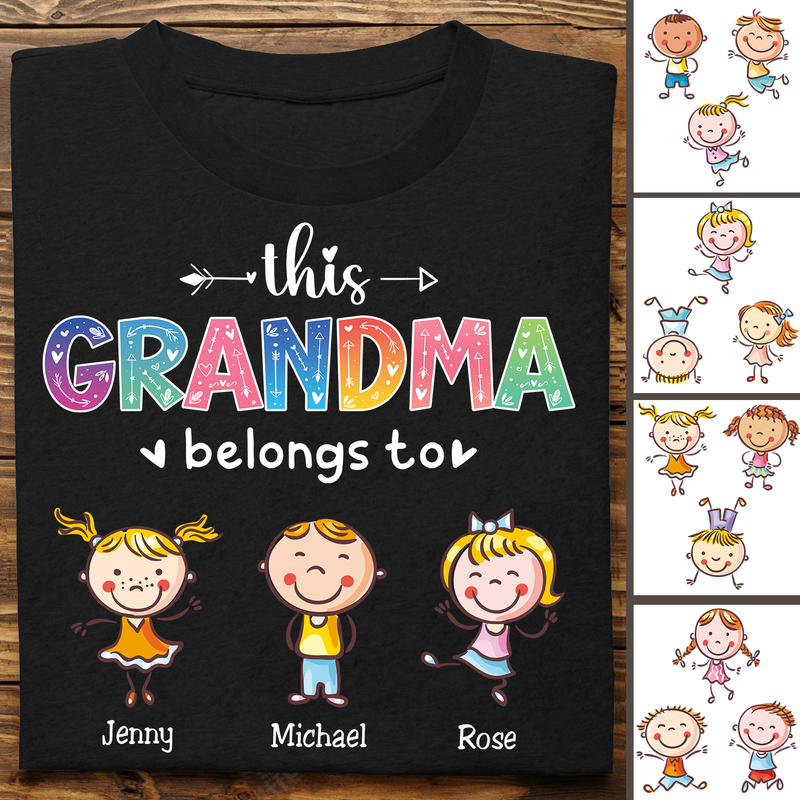 Grandma - This Grandma Belongs To Grandkids - Personalized Unisex T-shirt (HH)