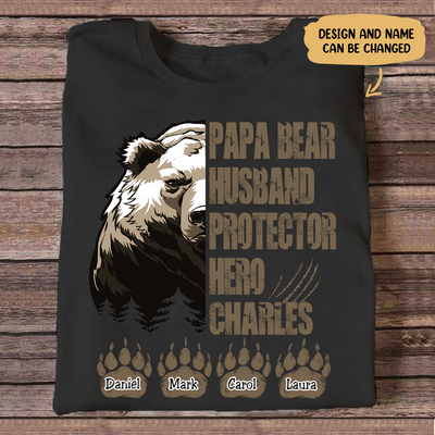 Father - Papa Bear Husband Protector Hero - Personalized Black Unisex T-shirt - Makezbright Gifts