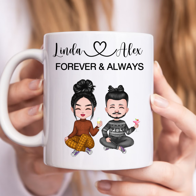 Couple - Couple Sitting Forever And Always - Personalized Mug (Ver 2)