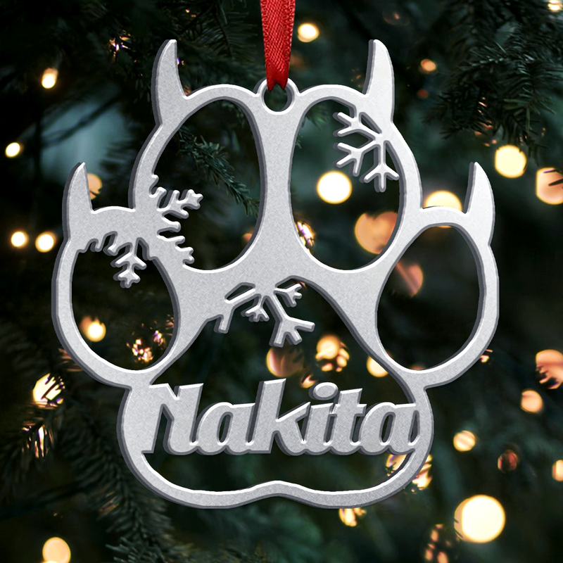 Dog Paw Memorial Ornament - Personalized Stainless Steel Ornament - Makezbright Gifts