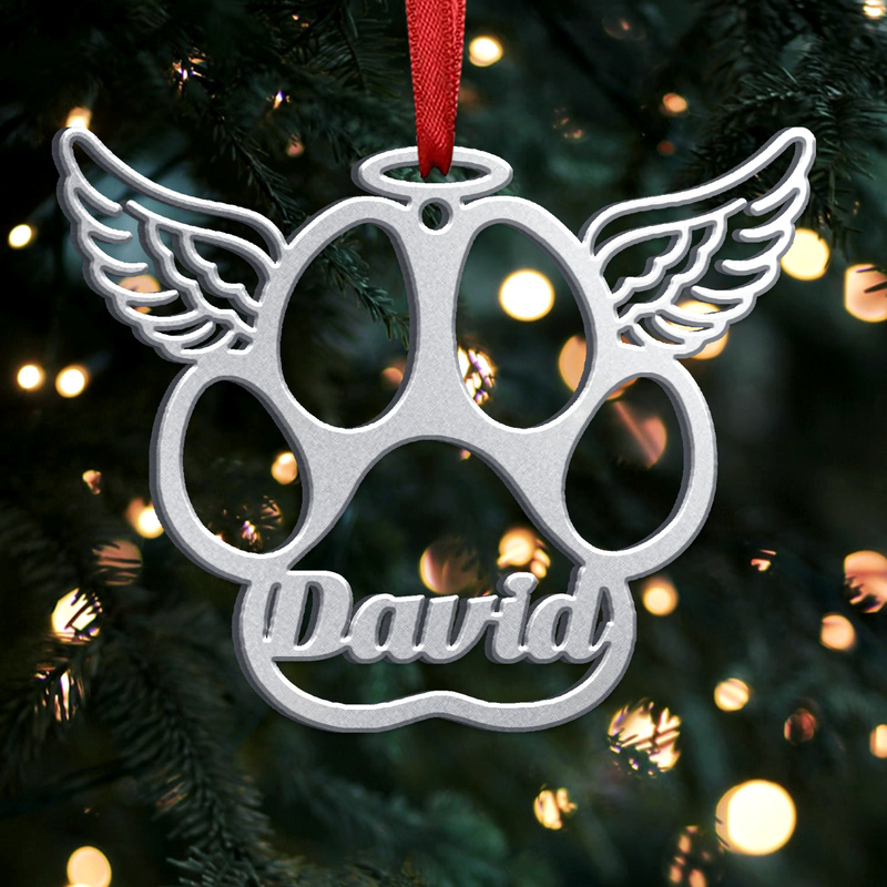 Dog Paw Memorial Ornament - Personalized Stainless Steel Ornament - Makezbright Gifts
