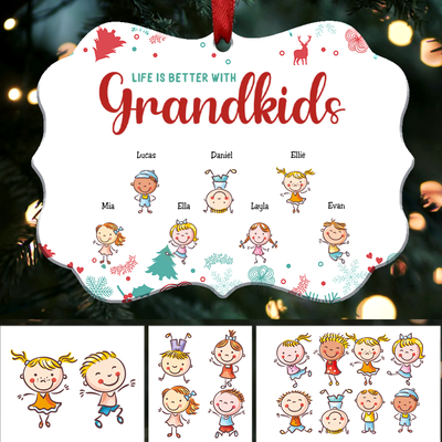 Life Is Better With Grandkids - Personalized Acrylic Ornament - Up to 13 Grandkids (White) - Makezbright Gifts