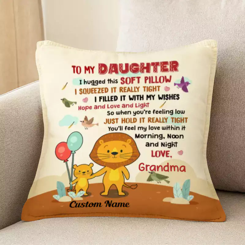 Family - Daughter Lion Personalized Pillow - Makezbright Gifts