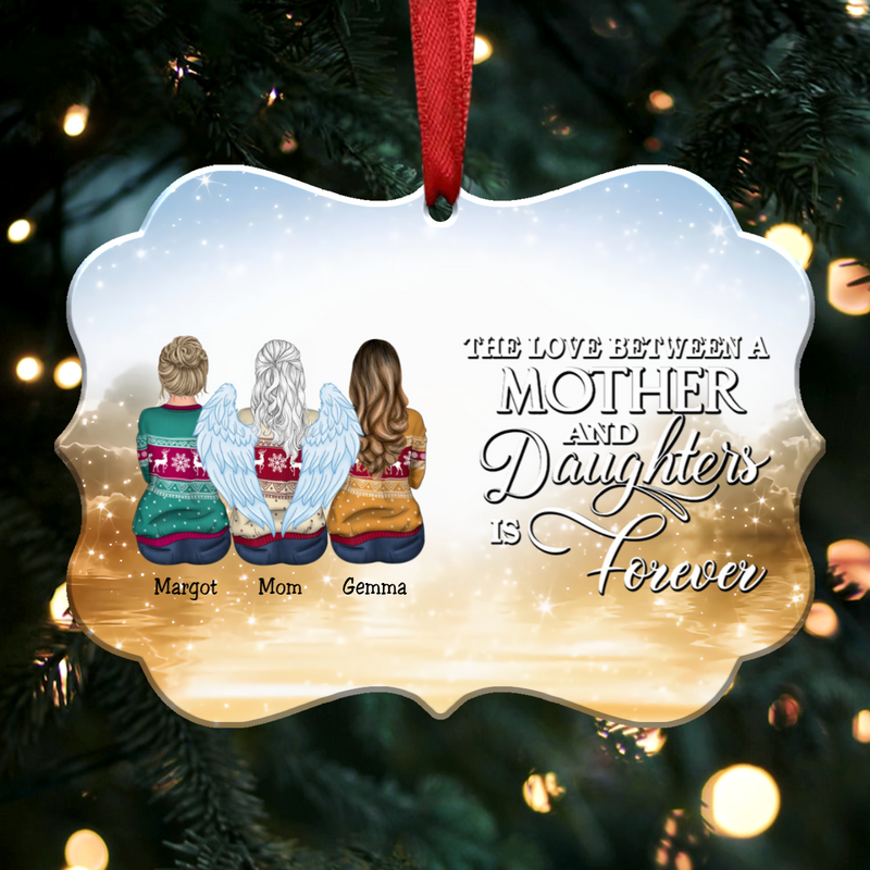 The Love Between A Mother And Daughters Is Forever - Personalized Christmas Ornament (yellow)