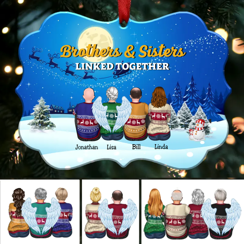 Brothers And Sisters Linked Together - Personalized Christmas Ornament (Moon)