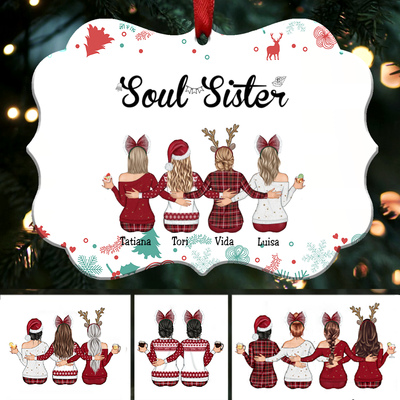Up to 9 Girls - Soul Sister - Personalized Christmas Ornament (White) - Makezbright Gifts