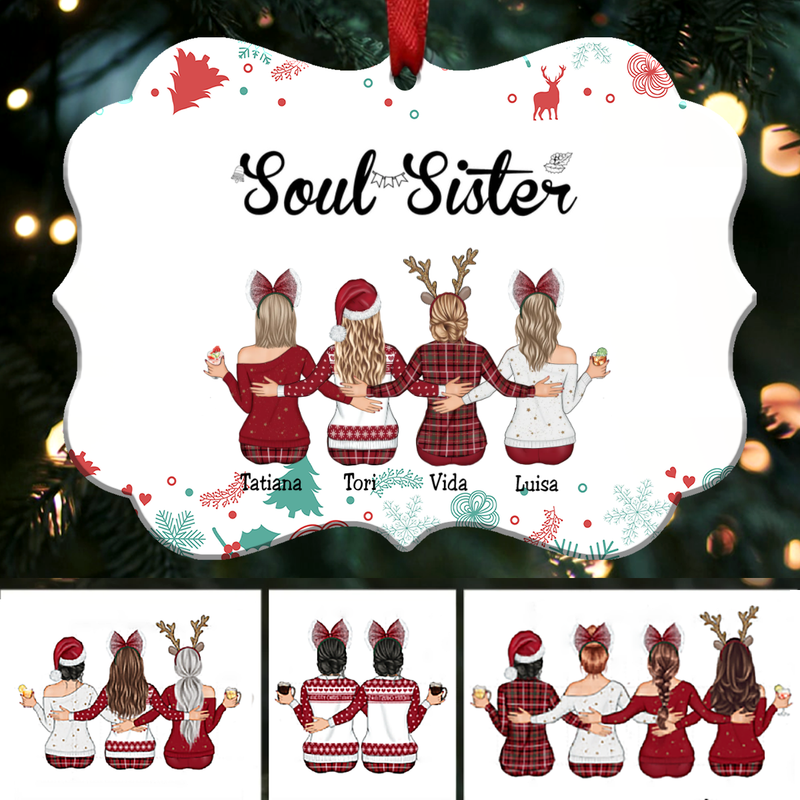 Up to 9 Girls - Soul Sister - Personalized Christmas Ornament (White)
