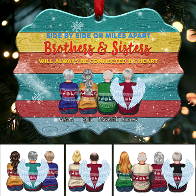 Sisters And Brothers Connected By Heart - Personalized Christmas Ornament - Makezbright Gifts