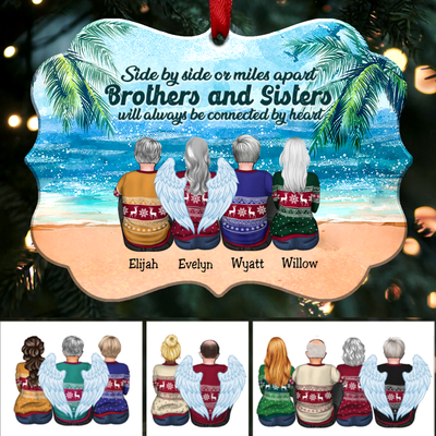 Side By Side Or Miles Apart Brothers And Sisters Will Always Be Connected By Heart - Personalized Christmas Ornament(HT2) - Makezbright Gifts