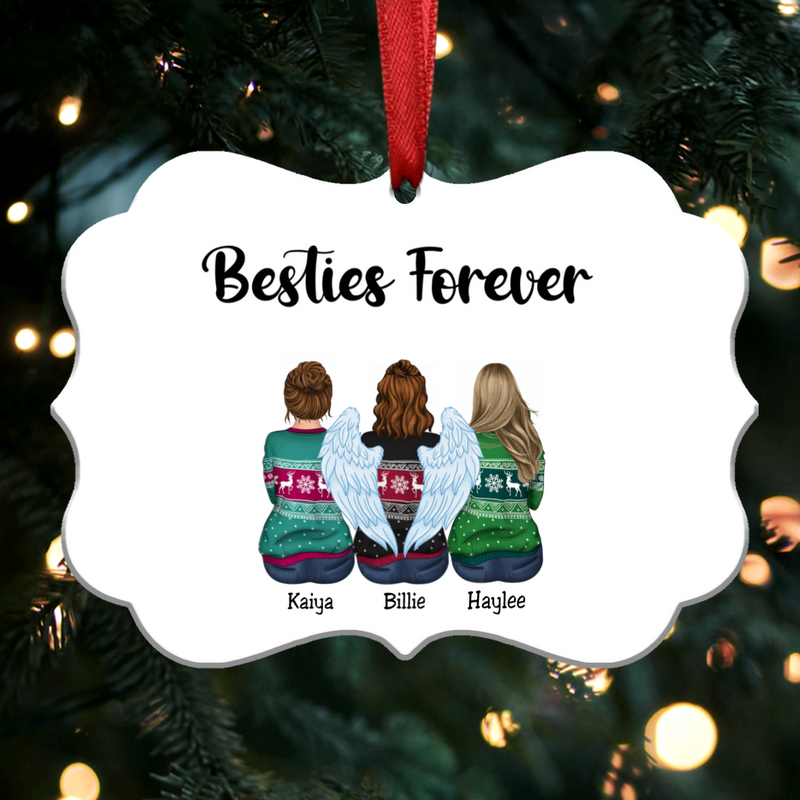 Custom Name Sisters Memorial Gift - Besties Forever - Personalized Acrylic Ornament (White) - Makezbright Gifts