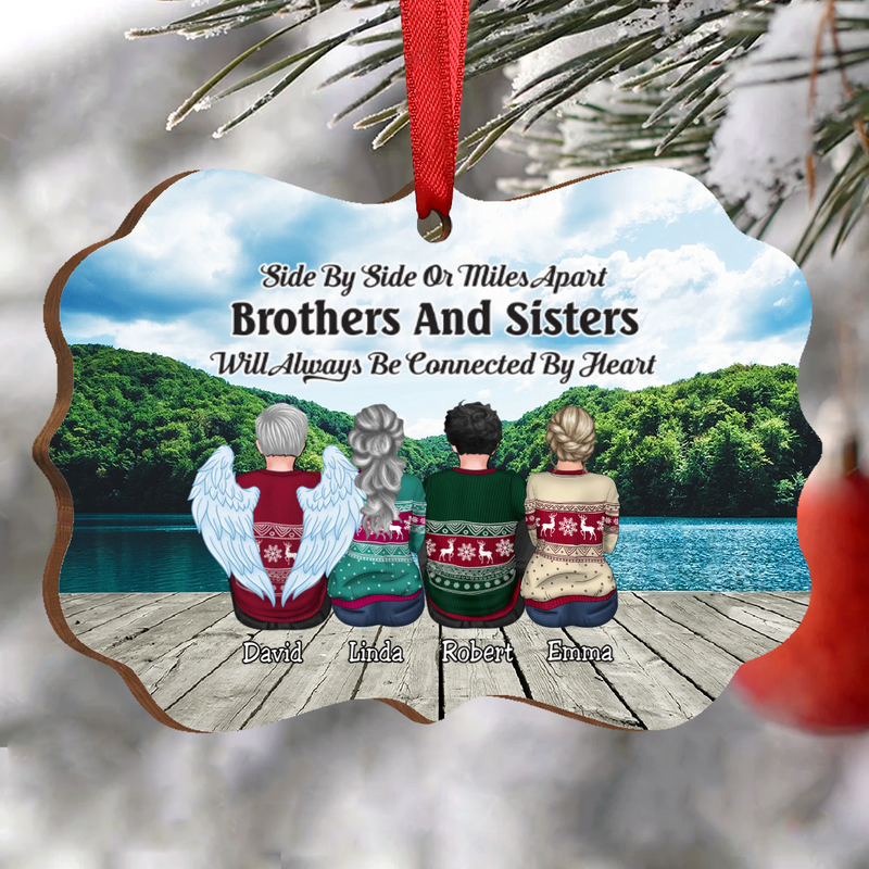 Family - Side By Side Or Miles Apart Brothers And Sisters Will Always Be Connected By Heart - Personalized Acrylic Ornament (Sky) - Makezbright Gifts