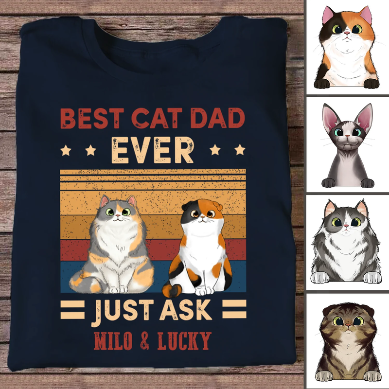 Cat Lover - Best Cat Dad Ever Just Ask - Personalized Navy Unisex T-Shirt (Ver 4) - Makezbright Gifts