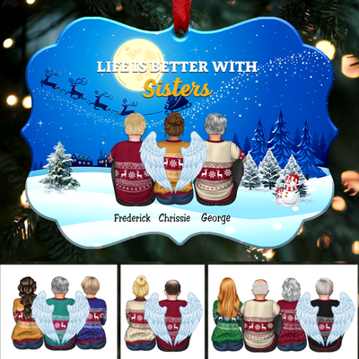 Life Is Better With Sisters - Personalized Christmas Ornament (Moon) - Makezbright Gifts