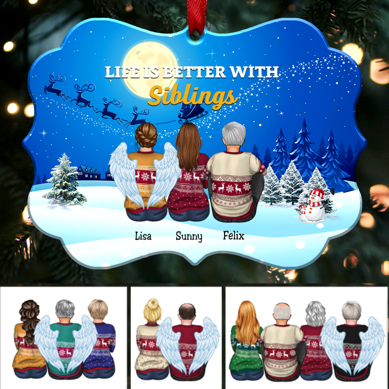 Life Is Better With Siblings - Personalized Christmas Ornament (Moon) - Makezbright Gifts