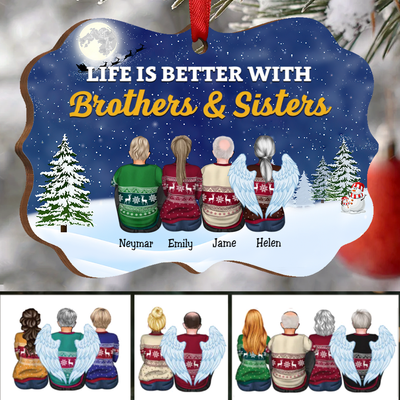 Life Is Better With Brothers & Sisters - Personalized Christmas Ornament (Blue) - Makezbright Gifts
