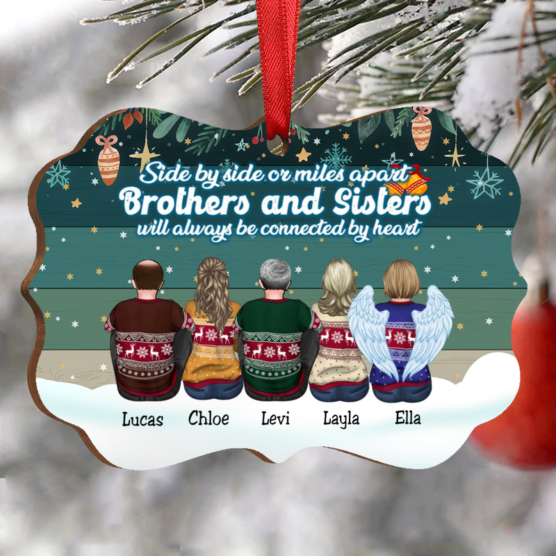 Family - Side By Side Or Miles Apart Brothers And Sisters Will Always Be Connected By Heart - Personalized Acrylic Ornament (Green) - Makezbright Gifts