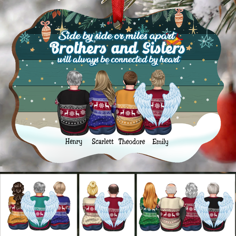 Family - Side By Side Or Miles Apart Brothers And Sisters Will Always Be Connected By Heart - Personalized Acrylic Ornament (Green) - Makezbright Gifts