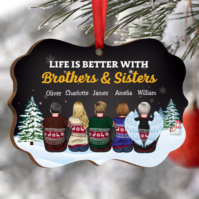 Family - Life Is Better With Brothers & Sisters - Personalized Christmas Ornament (Black) - Makezbright Gifts