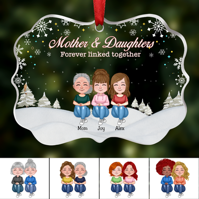 Mother & Daughter - Mother & Daughters Forever Linked Together - Personalized Transparent Ornament (Ver 2) - Makezbright Gifts