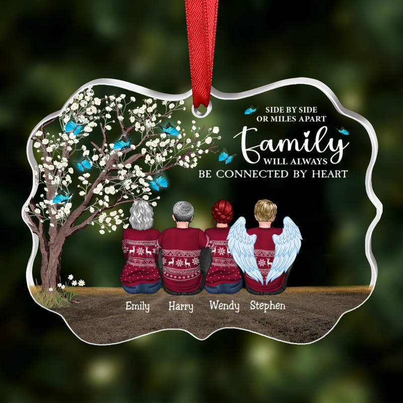 Family - Side By Side Or Miles Apart Family Will Always Be Connected By Heart - Personalized Transparent Ornament