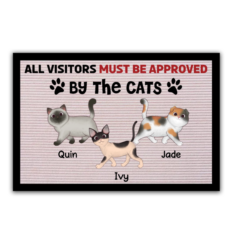 Cat Lovers - Visitors Must Be Approved By Cartoon Walking Cat - Personalized Doormat