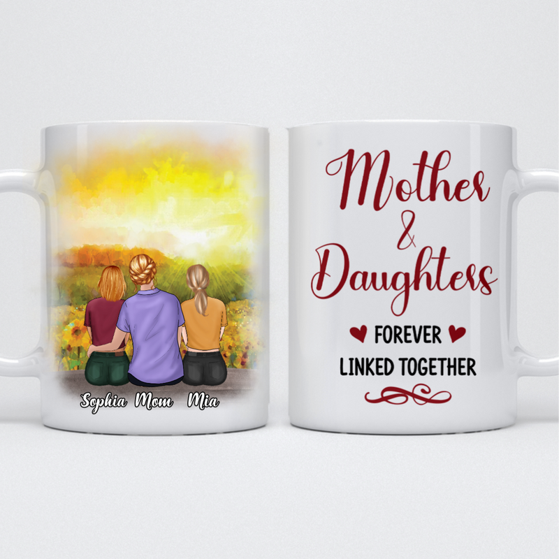 Mother -Mother & Daughters Forever Linked Together- Personalized Mug (Sunflower)
