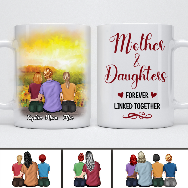 Mother -Mother & Daughters Forever Linked Together- Personalized Mug (Sunflower)