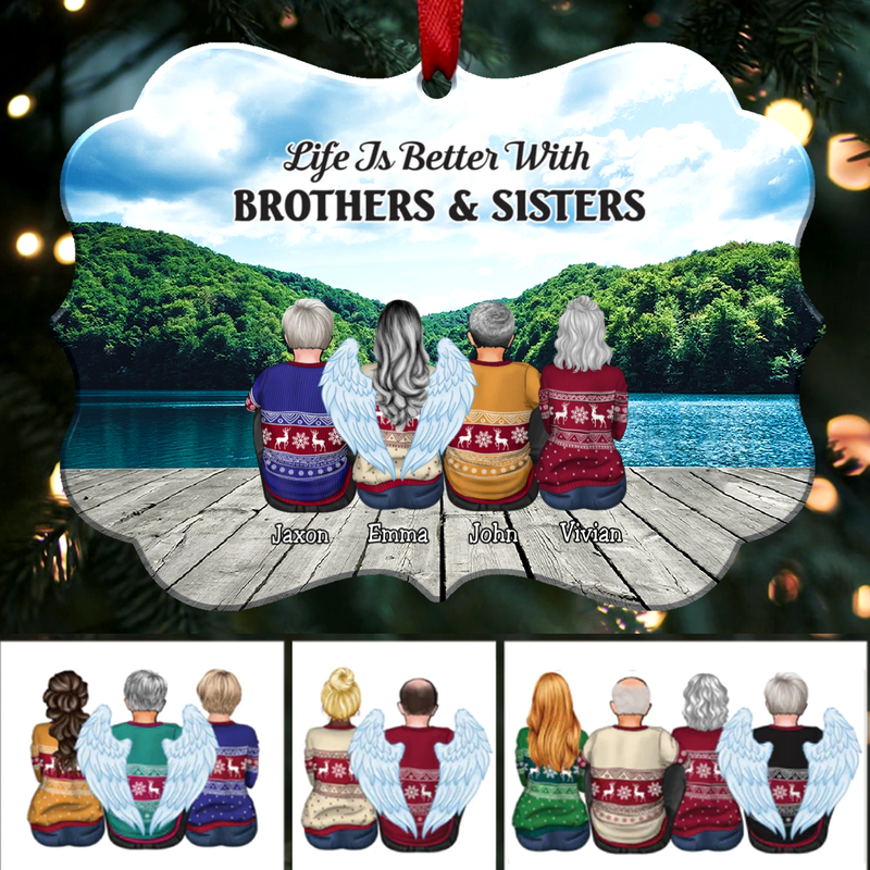 Family - Life Is Better With Brothers & Sisters - Personalized Christmas Ornament (Sky)