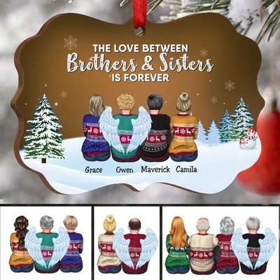 Family - The Love Between Brothers & Sisters Is Forever - Personalized Christmas Ornament (Orange) - Makezbright Gifts