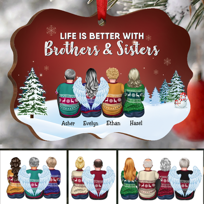 Family - Life Is Better With Brothers & Sisters - Personalized Christmas Ornament (Red) - Makezbright Gifts