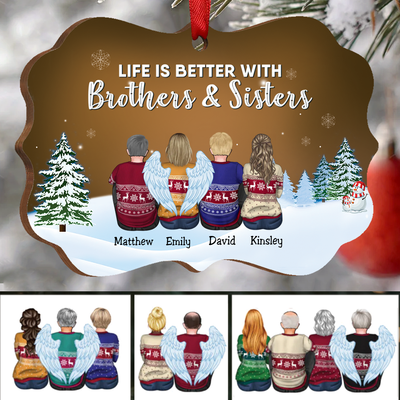Family - Life Is Better With Brothers & Sisters - Personalized Christmas Ornament (Orange) - Makezbright Gifts