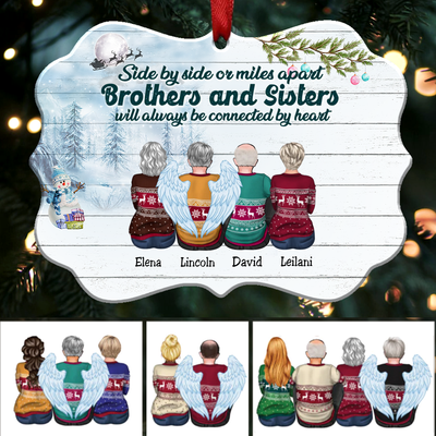 Side By Side Or Miles Apart Brothers And Sisters Will Always Be Connected By Heart - Personalized Christmas Ornament (HT5) - Makezbright Gifts