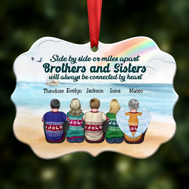Side By Side Or Miles Apart Brothers And Sisters Will Always Be Connected By Heart - Personalized Christmas Ornament (ver2) - Makezbright Gifts