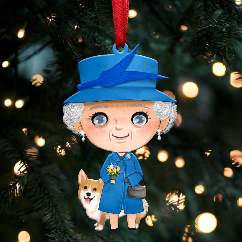 Queen Elizabeth II with Corgi - Christmas Ornament - QEL8