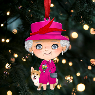 Queen Elizabeth II with Corgi - Christmas Ornament - QEL7 - Makezbright Gifts